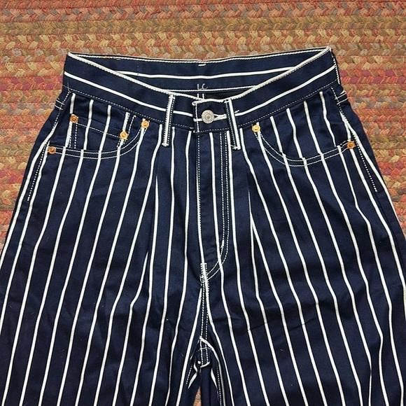 NEW LEVIS NAVY RAILROAD STRIPE WIDE LEG PANTS - Picture 2 of 5